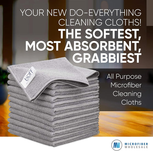 12" x 12" MW Pro Multi-Surface Microfiber Cleaning Cloths | Gray - 12 Pack | Premium Microfiber Towels for Cleaning Glass, Kitchens, Bathrooms, Au...