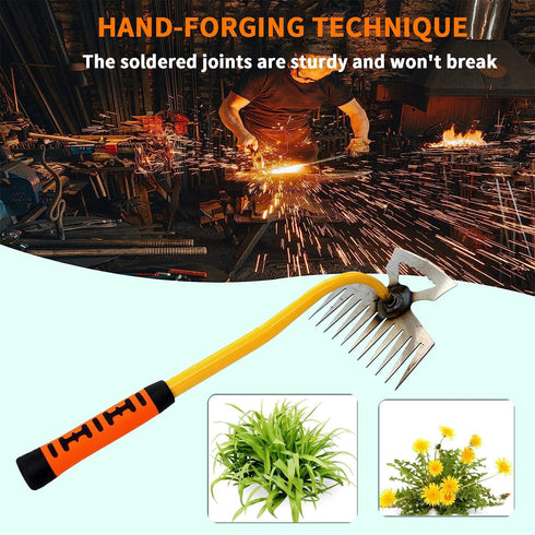 Weed Puller Tool, 11 Teeth Durable Garden Weed Pulling Tool, Portable Garden Weeder Tool with Gloves for Vegetable Gardening, Backyard Farm Weedin...