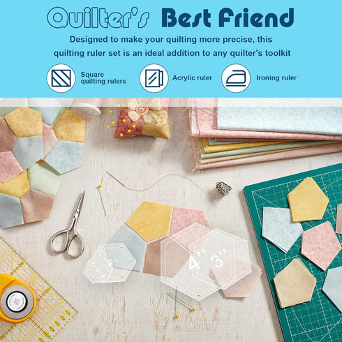 4 Pcs Quilting Rulers 4 Sizes Sewing Rulers Clear Quilting Templates for Fabric Cutting Crafts Supplies (Hexagon,1 Inch, 2 Inch, 3 Inch, 4 Inch)...