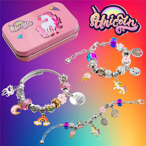 FTBox Charm Bracelet Making Kit for Girls, Jewelry Making Supplies Beads, Unicorn/Mermaid DIY Christmas Craft Gifts for Girls Age 4-12...