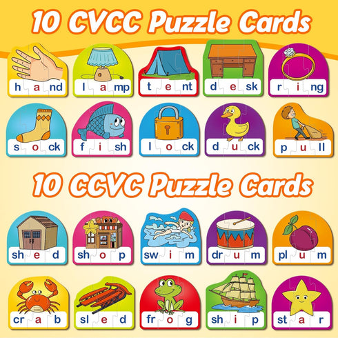 CVCC & CCVC Puzzle Cards for Kids,Word Games,Phonics Games,Speech Therapy Toys for Toddlers,4 Alphabet Letter Word Puzzles,Learning Spelling Games...