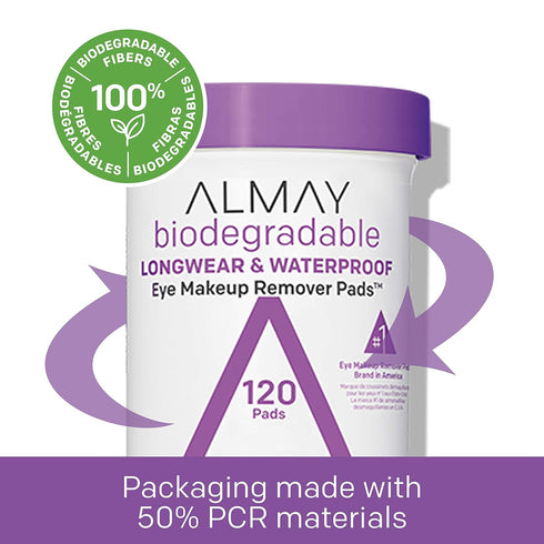 Almay Biodegradable Makeup Remover Pads, Longwear & Waterproof, Hypoallergenic, Fragrance-Free, Dermatologist & Ophthalmologist Tested, 2 Pack...