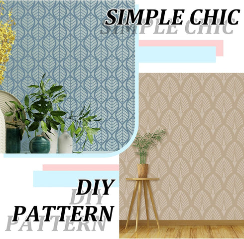 Outus 8 Pieces 12 x 12 Inch Wall Stencils for Painting on Wall Wood Floor Tile Reusable Furniture Stencils Drawing Template Geometric Modern Herri...