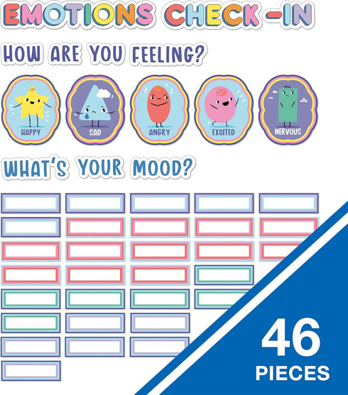 Carson Dellosa Pre-Punched We Stick Together 46-Piece Emotions Check-in Bulletin Board Set, Calming Corner Accents, Feelings Chart, Mood Board and...