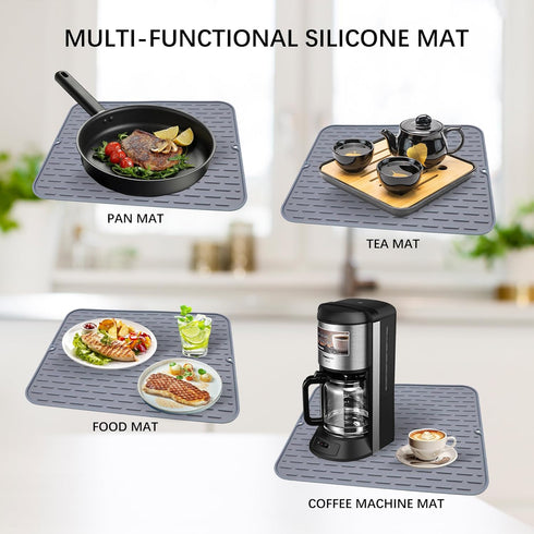 To encounter Silicone Dish Drying Mat -Large 17" x 13" - Set of 2 Flexible Rubber Drying Mat, Heat Resistant Silicone Trivet, Countertop Mat, Dish...