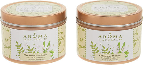 Aroma Naturals Tin Candle with Patchouli and Frankincense Essential Oil Natural Soy Scented, Meditation, 2 Count...