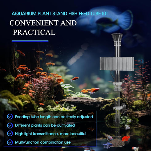 Shrimp Feeding Dish Set with Aquarium Plant Holder, 7 Hole Acrylic Transparent Aquarium Planter Holder, Clear Durable Fish Shrimp Feeding Tube Kit...