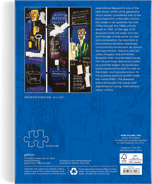 Galison Basquiat Horn Players – 500 Piece Book Puzzle with Iconic Horn Players Charlie Parker and Dizzy Gillespie Tribute Artwork Packaged in Magn...