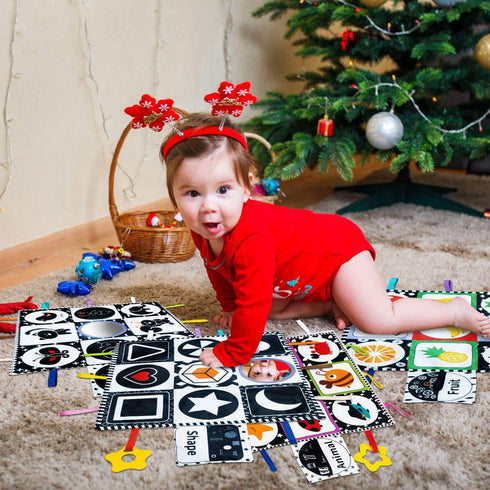 Black and White High Contrast Baby Toys Infant Sensory Toys for Babies 0-6-12-18 Months,Newborn Tummy Time Toys with Mirror and Teether?Montessori...