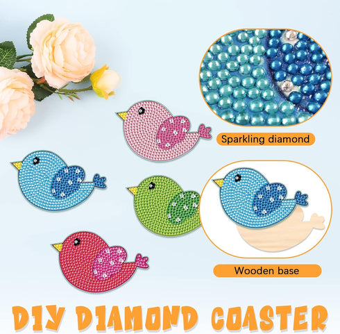 Tontut 8 Pcs Diamond Painting Wooden Coasters with Holder, DIY Little bird Coasters Diamond Art Kits for Beginners, Adults Small Diamond Painting ...