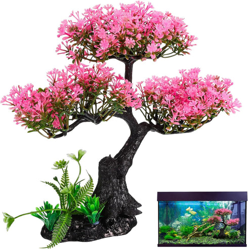 Didiseaon Aquarium Artificial Plants Decor, Pink Cherry Blossom Tree Grass Set Plastic for Fish Tank Accessories, Fish Tank Decorations...