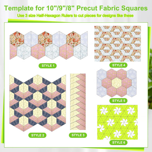 Kigley 3 Pcs Half Hexagon Quilting Template Acrylic Quilting Template Ruler 8 9 10 Inch Quilt Rulers for Quilting and Sewing Layer Cake Patchwork ...