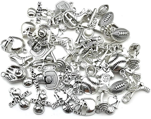 WOCRAFT 50pcs Wholesale Bulk Lots Ball Game Sports Charms for Jewelry Making Mixed Smooth Tibetan Silver Metal Charms Pendants DIY for Jewelry Mak...