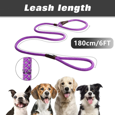 PetiFine Slip Lead Dog Leash,6FT x 1/2" Reflective Durable Dog Training Leash, Heavy Duty Adjustable Nylon Dog Rope Leash Slip Leash for Small Med...