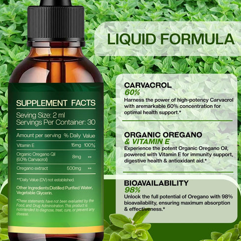 Oregano Oil Organic Liquid Drops: Supplement for Immune Support Digestion Health Antioxidant Health Vegan Sugar Free 2 Fl.Oz for Adult...