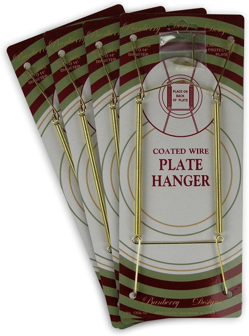 Brass Vinyl Coated Plate Hangers - 10 to 14 Inch - Set of 4 Pcs - Clear Vinyl Sleeves - Hook and Nail Included - Pack of 4 - Plate Hangers for The...
