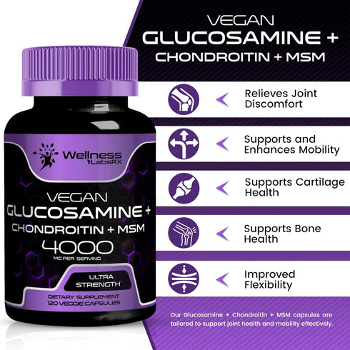 Glucosamine Chondroitin MSM - 4000mg - Joint Support Supplement, Glucosamine Chondroitin Capsules, Helps with Back Pain, Knee Pain Relief, Joint P...