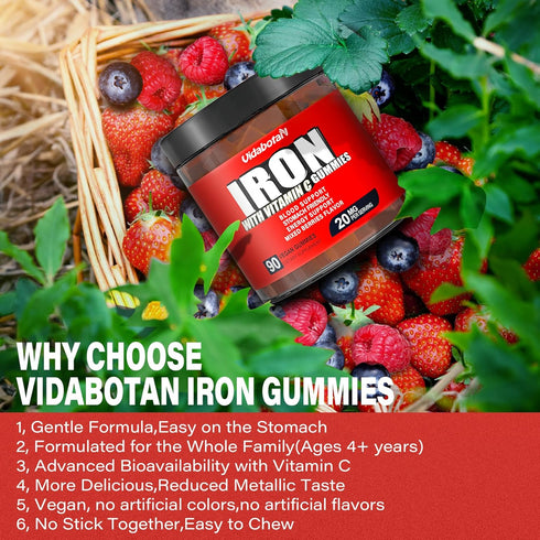 Sugar Free Iron Gummies for Women Men & Kids-Iron Supplement 20mg with Vitamin C for Iron Deficiency, No Rust Taste, Gentle Iron for Stomach, Mixe...