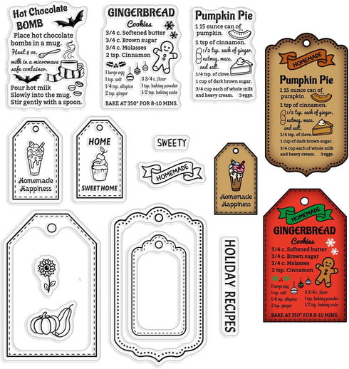 CRASPIRE Gingerbread Man Label Clear Rubber Stamps Christmas Bat Pumpkin Recipes Reusable Silicone Transparent Seals for Holiday Xmas Cards Making...