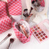 6 Pcs Preppy Makeup Bag Bulk Checkered Cosmetic Bag Pink Makeup Pouch Personalize Travel Toiletry Bag Organizer Cute DIY Makeup Brushes Storage Ba...