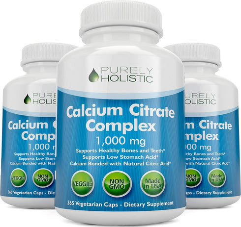 Calcium Citrate 1000mg - 365 Vegan Capsules not Tablets with Added Parsley, Dandelion and Watercress - Without Vitamin D - Made in The USA by Pure...
