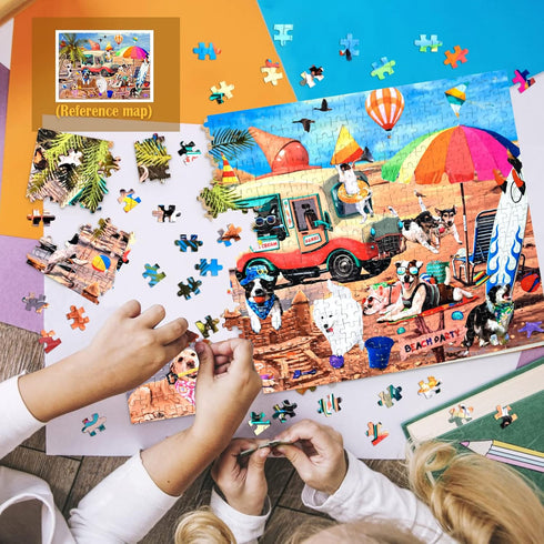 500 Piece Puzzle for Adults, Dog 500 Jigsaw Puzzles Thanksgiving Christmas Puzzles Funny Puppy Beach Party Puzzles...