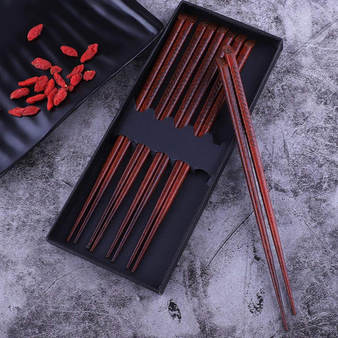 Antner 5 Pairs Hardwood Chopsticks Japanese Style Reusable Hand-Carved Chopsticks Natural Wood Chop Sticks with Gift Box, Dishwasher Safe...