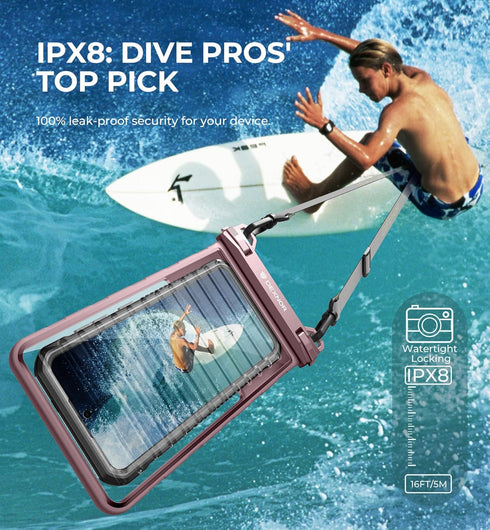 Dexnor IP68 Waterproof Phone Pouch, Universal 3D Cellphone Dry Bag Case with Adjustable Double-hook Lanyard for iPhone 15 14 13 12 Pro Max XS Plus...