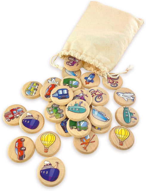 Ulanik Transport Matching Memory Game for Toddlers Age 3 + Year Old Preschool Wooden Board Games for Kids 4-8 Learning & Education Toys — 30 chips...