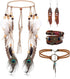 Jstyle Jewelry Set for Women, Feather Headdress Dangle Earrings Leather Suede Choker Necklace Bracelet Hippie Bohemian Retro Jewelry A...