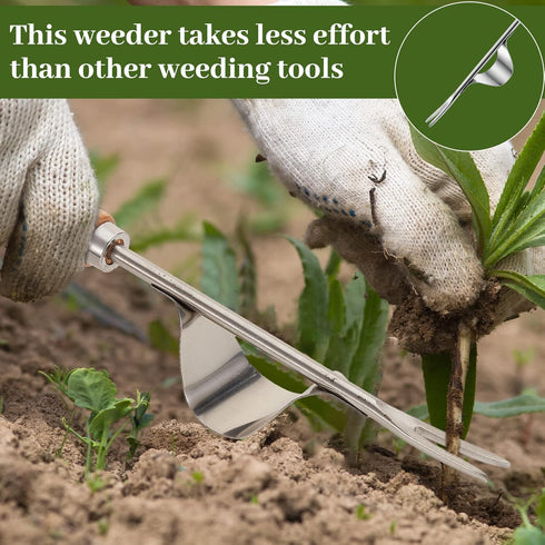 2 Packs Weed Puller Tool Set Stainless Steel Hand Lawn Weed Remover Crack Crevice Weeding Tool Manual Yard Gardening Tool with Wood Handle for Sid...