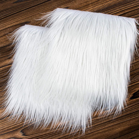 Sukh Shaggy Faux Fur Fabric - 10x10 inch White Faux Fur Trim Precut Fabric Strips Soft Plush Fabric Fur Patches for Fuzzy Craft Christmas Tree Tri...