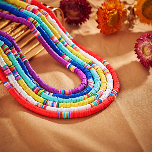 Hicarer 6 Pieces Seed Bead Choker Necklace Bohemian Surfer Boho Beads Choker Necklace Colorful Heishi Vinyl Necklace Chain Beach Jewelry for Women...