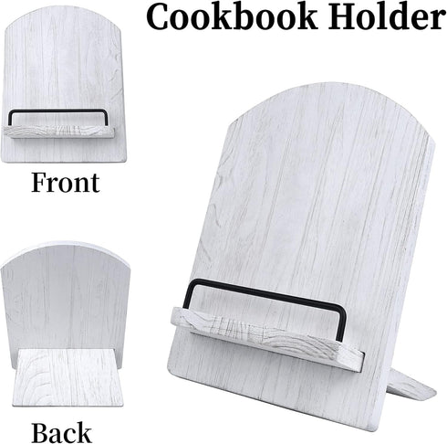 Wood Cookbook Stand Cookbook Holder: Kitchen Adjustable Cookbook Holder Recipe Stand for Counter White...