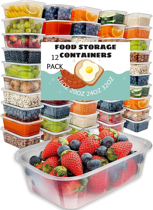 Food Storage Containers Rectangular with Lids 20oz Freezer Deli Cups BPA-Free Leakproof Clear Takeout Container Meal Prep Microwavable, Airtight L...