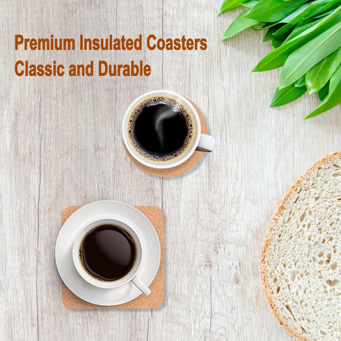 54 Pcs Cork Coasters 4 Inches with Adhesive, Cork Sheets Mats Bulk for Drinks, Plants, DIY Crafts, Office, 27 Pcs Curved-Edge Squares Cork Tiles a...