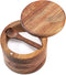 Acacia Wood Salt and Pepper Bowl, Nature Wood Salt Cellar and Spices Storage Box With Built-in Spoon and Magnetic Swivel Lid (Single Compartment)...