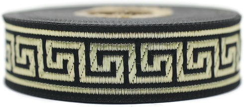 11 Yard Spool 0.86" Wide Gold Black Greek Key Jacquard Trim Embroidered Ribbon Woven Border Vintage Banding Trims 22062...