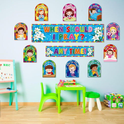 Adduster Sunday School Decorations - When Should I Pray? Prayer Cutouts Classroom Bulletin Board Decor Christian Bulletin Board Set Prayer Cutouts...
