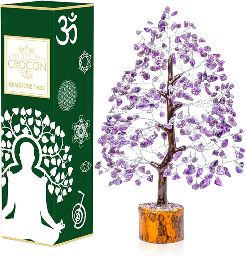 Crocon Amethyst Gemstone Tree Feng Shui Figurine Money Bonsai Good Luck Chakra Balancing Reiki Healing Crystals Decoration Ornament Sculpture Pros...