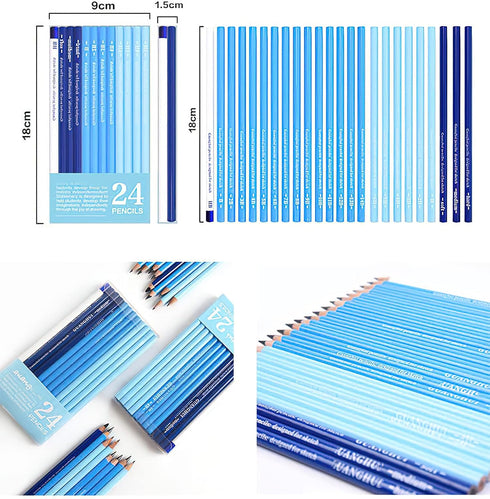 24 Drawing Pencils Set, Art Sketching Pencils Charcoal Set 14B,12B,11B,10B,9B,8B,7B,6B,5B,4B,3B,2B,B,HB,H,2H,3H,4H,5H,6H,& Soft Neutral Hard Charc...