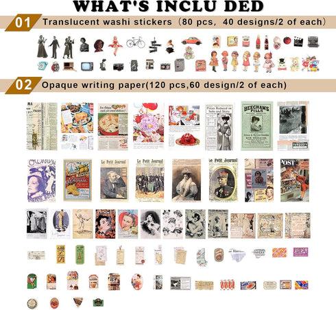 Draupnir 200pcs Vintage Junk Journal Supplies,Scrapbook Supplies Scrapbooking Paper and Stickers Ephemera for Art Aesthetic Journaling Kit Collage...
