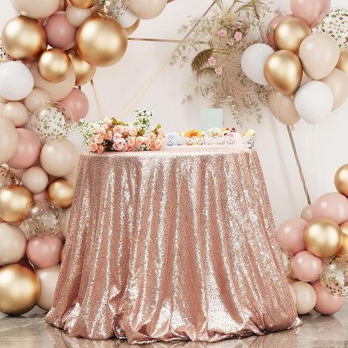 PartyDelight Sequin Tablecloth Round 50 inch Rose Gold for Wedding Party Birthday Bridal Baby Shower and Other Events Decorations...