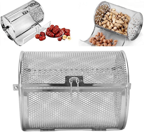 Oven Cages,360 Degree Rotatable Stainless Steel Oven Rack Oven Basket, 7in Drum Oven BBQ Grill Roaster, Rolling Cage Rotisserie Baking Accessories...