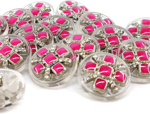 Clear Resin Base Wine Red Enamel Piece Silver Sewing Shank Buttons 20 Pcs - 18mm, 23/32"...