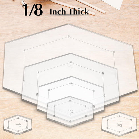 Weewooday 6 Pieces Hexagon Quilting Templates 1 Inch, 1.5 Inch, 2 Inch, 3 Inch, 4 Inch, 5 Inch with 1/4 Inch Seam Allowance, Acrylic Quilting Temp...