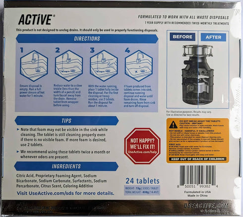 Garbage Disposal Cleaner Deodorizer Tablets - 24 Pack, New Powerful XL Foaming Tablet - Fresh Citrus Foam Sink Garburator Disposer Freshener, Natu...