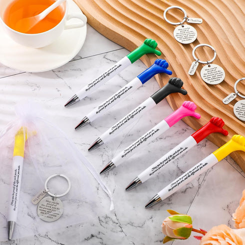 Fumete 12 Sets Inspirational Quotes Thumbs up Pens Set Employee Appreciation Gifts Bulk Cute Motivational Pens Thank You Gift Pen with Keychains a...