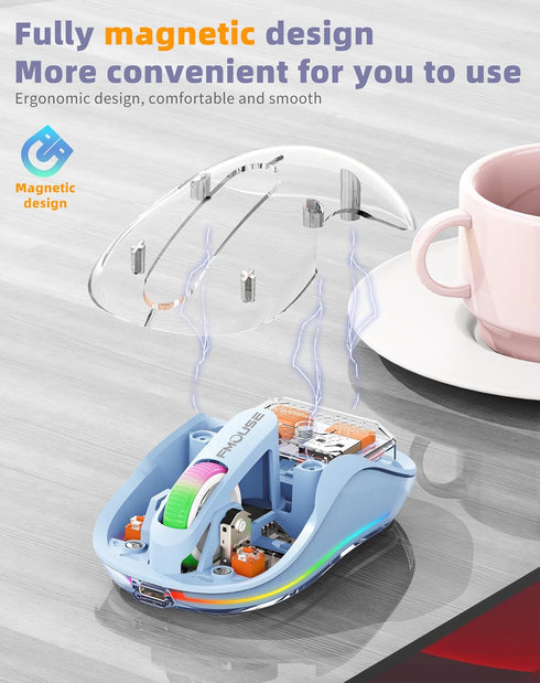 Unique Transparent Bluetooth Mouse with USB & Type-C Two Receiver, Small Portable Wireless Rechargeable Mice for MacBook/pc/iPad/Laptop and Multi ...