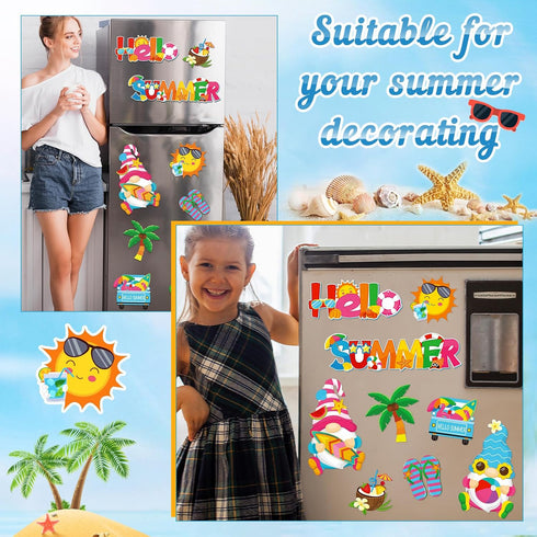 9 Pieces Summer Magnets Summer Fridge Magnet Decals Gnomes Flip Flop Beach Magnetic Stickers for Summer Hawaiian Beach Pool Party Refrigerator Met...